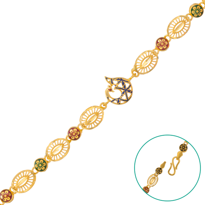 Meenakari Peacock Design Stone Studded and Gold Plated Hinged Bracelet