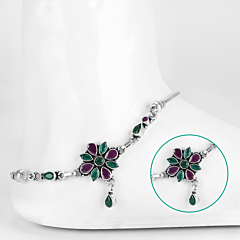 Eclectic Floral Silver Anklets