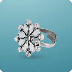 Vibrant Floral Stone Adjustable Silver Ring