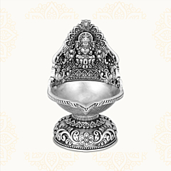 Antique Lakshmi With Floral Silver Lamp