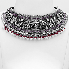Effulgent Royal Marriage Procession Silver Necklace