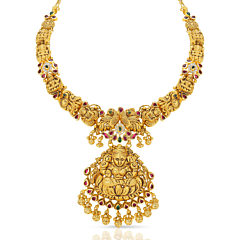 Traditional Multi Stone Peacock Gold Necklace